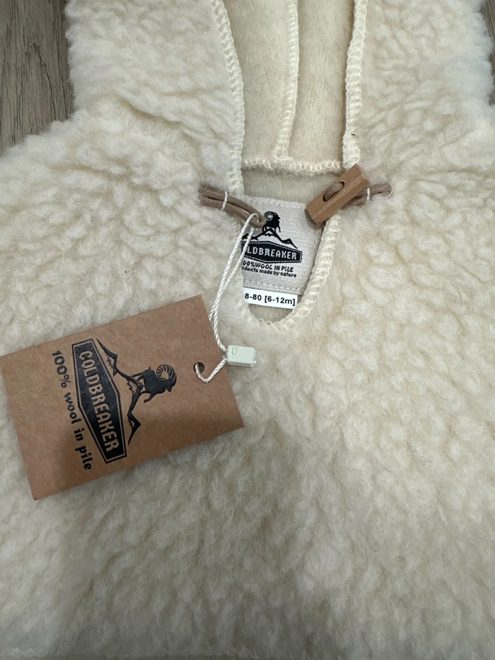 Coldbreaker 100% Wool Pile Cream Sherpa Cape hat baby winter NWT with ears
